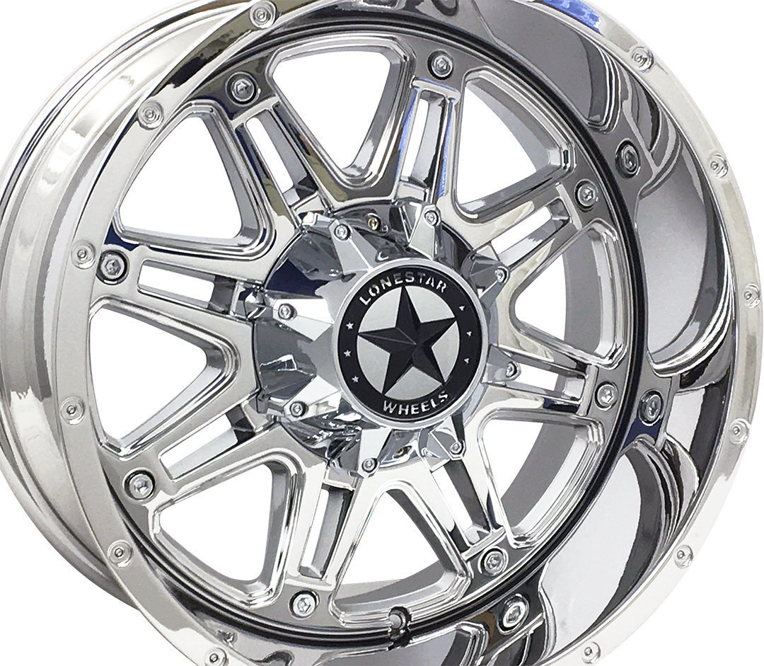 20x10 Chrome Lonestar Outlaw Wheels (4), 8x170mm, -25mm Offset