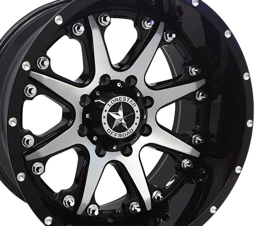 20x10 Gloss Black & Brushed Face Lonestar Bandit Wheels (4), 8x170mm, -25mm Offset