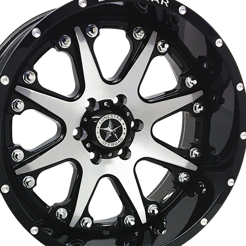 20x10 Gloss Black & Brushed Face Lonestar Bandit Wheels (4), 6x5.5(139.7mm), -25mm Offset