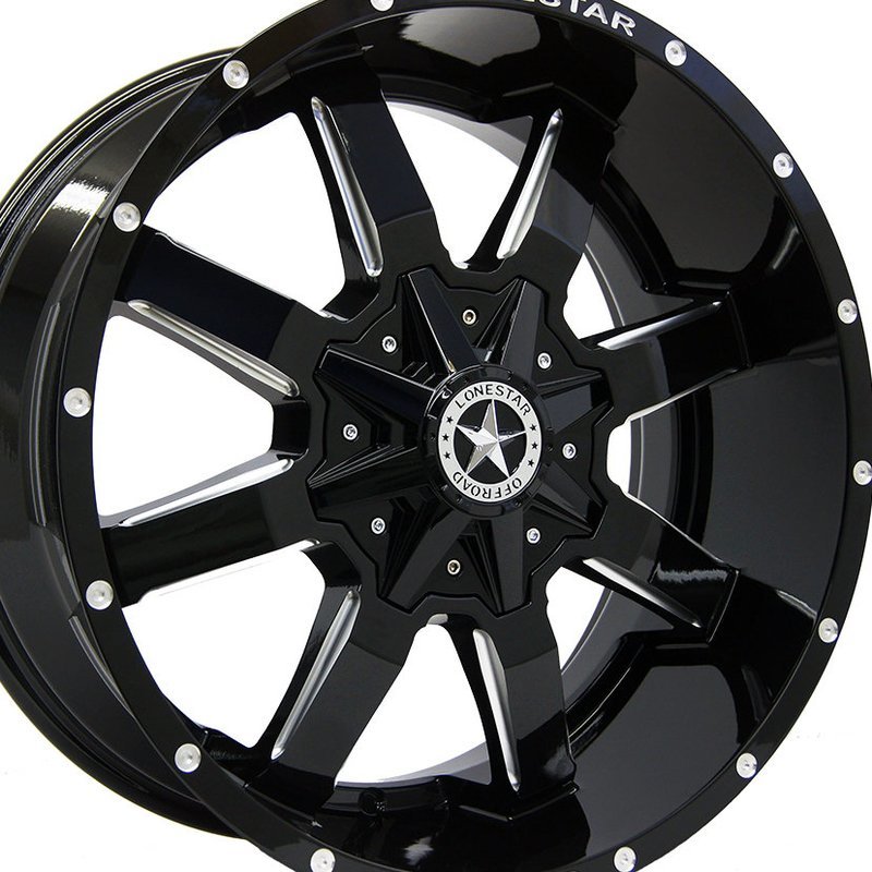 20x9 Gloss Black & Milled Lonestar Gunslinger Wheels (4), 6x135mm & 6x5.5(139.7mm), +13mm Offset 20x9 Gloss Black & Milled Lonestar Gunslinger Wheels (4), 6x135mm & 6x5.5(139.7mm), +13mm Offset