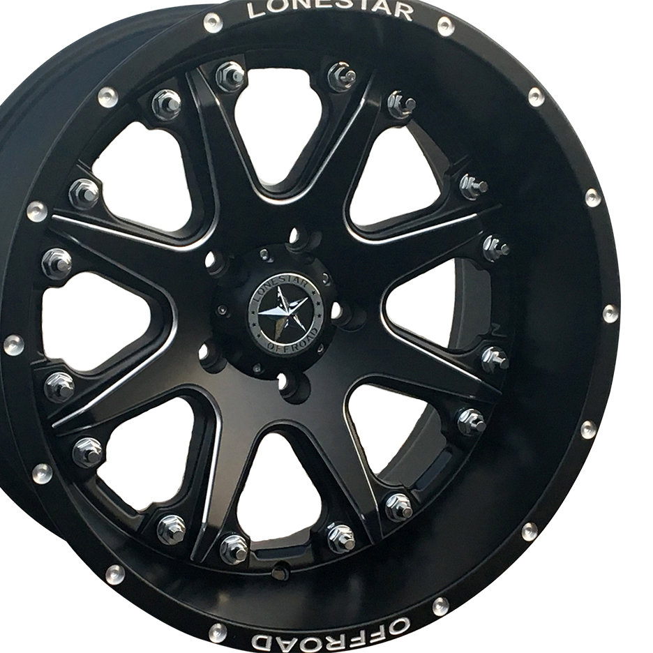 20x10 Matte Black & Milled Lonestar Bandit Wheels (4), 5x5.5(139.7mm), -25mm Offset
