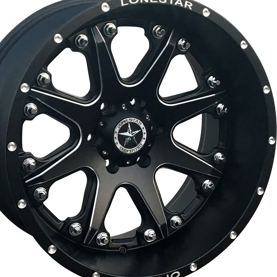 20x12 Matte Black & Milled Lonestar Bandit Wheels (4), 6x135mm, -44mm Offset