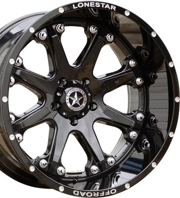 22x12 Gloss Black Lonestar Bandit Wheels (4), 6x5.5(139.7mm), -44mm Offset