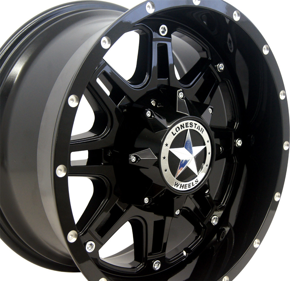 18x9 Gloss Black Lonestar Outlaw Wheels (4), 8x180mm, 0mm Offset