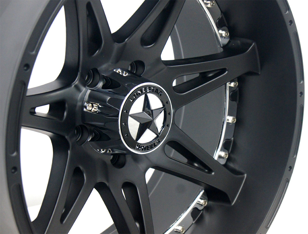 20x10 Matte Black Lonestar Warrior Wheels (4), 5x5.5(139.7mm), -25mm Offset