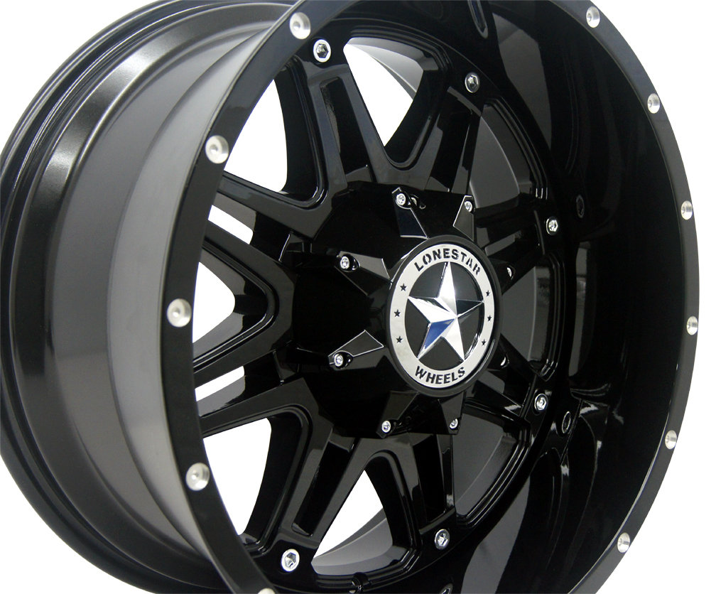 20x10 Gloss Black Lonestar Outlaw Wheels (4), 8x170mm, -25mm Offset 20x10 Gloss Black Lonestar Outlaw Wheels (4), 8x170mm, -25mm Offset