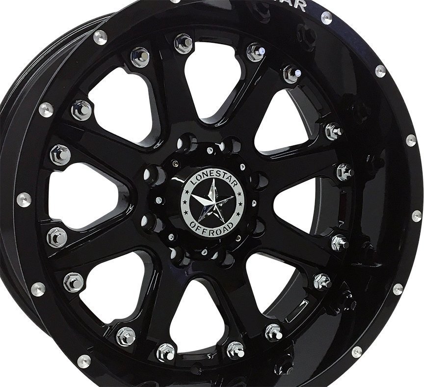 20x10 Gloss Black Lonestar Bandit Wheels (4), 5x5.5(139.7mm), -25mm Offset 20x10 Gloss Black Lonestar Bandit Wheels (4), 5x5.5(139.7mm), -25mm Offset