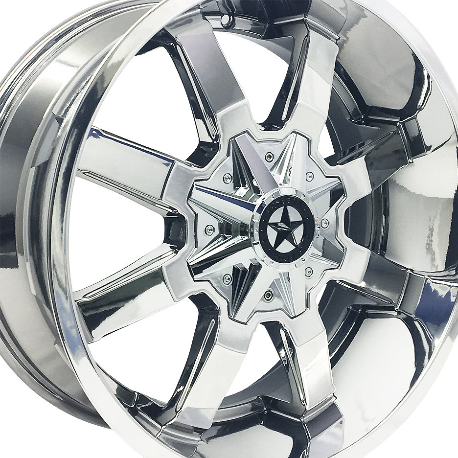 20x9 Chrome Lonestar Gunslinger Wheels (4), 5x5.5(139.7mm) & 5x5(127mm), 0mm Offset