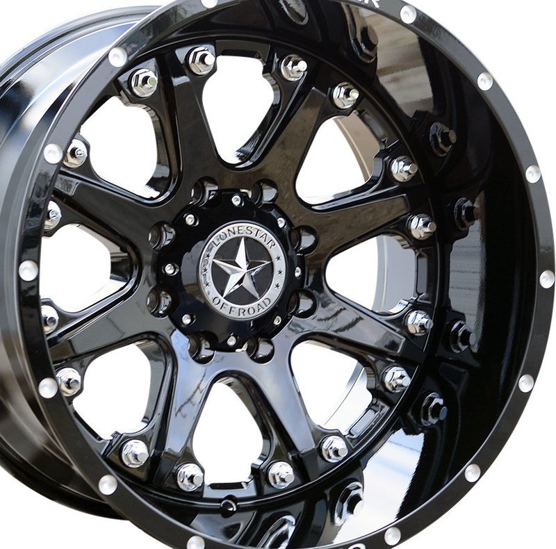 20x12 Gloss Black Lonestar Bandit Wheels (4), 8x180mm, -44mm Offset