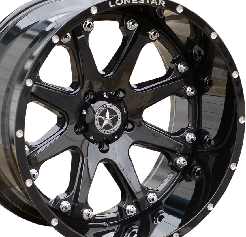 22x12 Gloss Black Lonestar Bandit Wheels (4), 8x180mm, -44mm Offset 22x12 Gloss Black Lonestar Bandit Wheels (4), 8x180mm, -44mm Offset