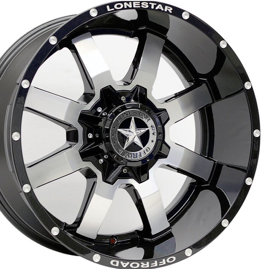 20x10 Gloss Black & Mirror Face Lonestar Gunslinger Wheels (4), 8x170mm, -25mm Offset