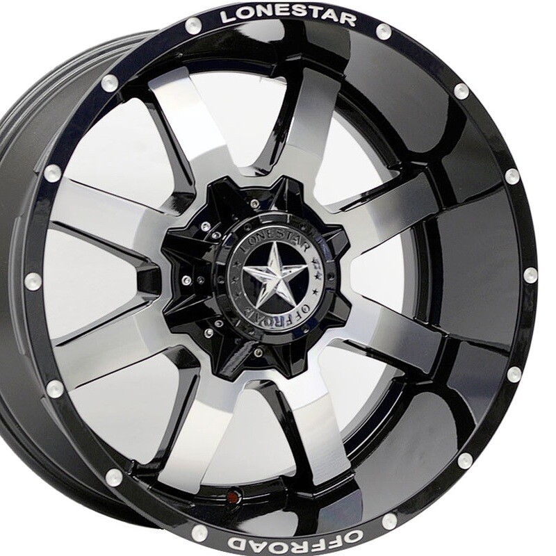 20x10 Gloss Black & Mirror Face Lonestar Gunslinger Wheels (4), 8x170mm, -25mm Offset 20x10 Gloss Black & Mirror Face Lonestar Gunslinger Wheels (4), 8x170mm, -25mm Offset