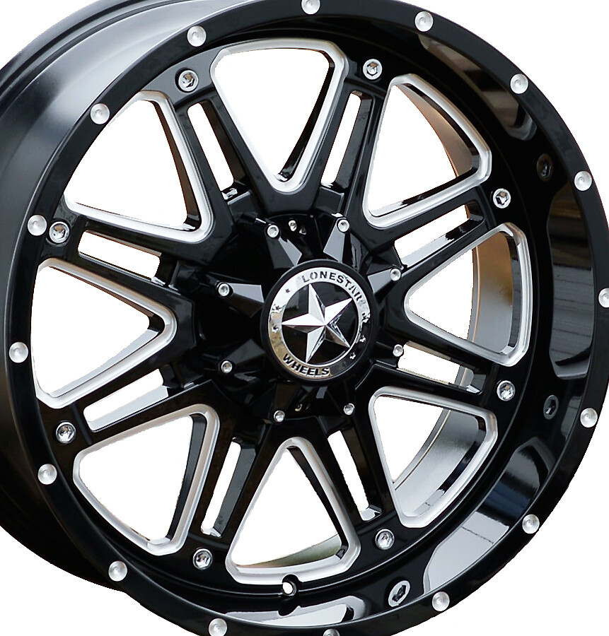 20x9 Gloss Black & Milled Lonestar Outlaw Wheels (4), 6x135mm & 6x5.5(139.7mm), 0mm Offset 20x9 Gloss Black & Milled Lonestar Outlaw Wheels (4), 6x135mm & 6x5.5(139.7mm), 0mm Offset