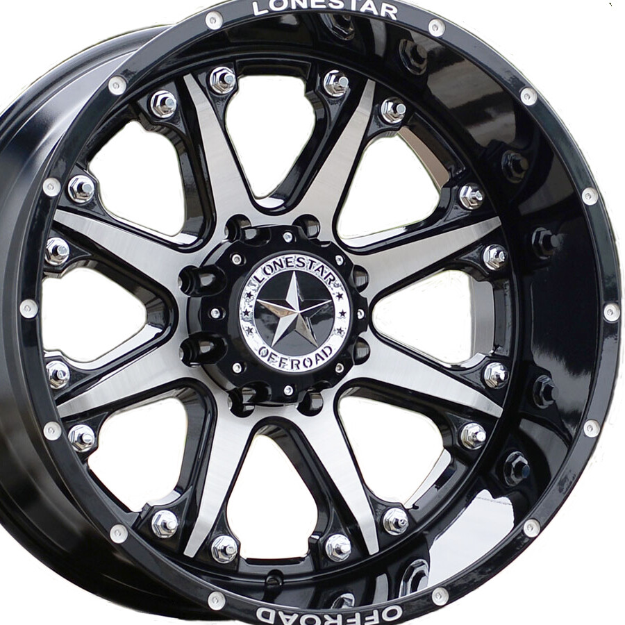 22x12 Gloss Black & Brushed Face Lonestar Bandit Wheels (4), 8x180mm, -44mm Offset 22x12 Gloss Black & Brushed Face Lonestar Bandit Wheels (4), 8x180mm, -44mm Offset
