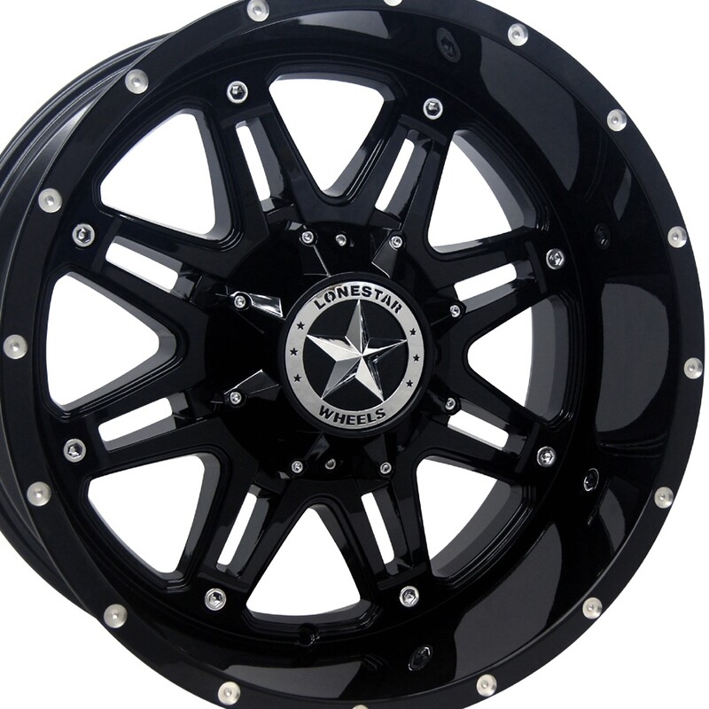 20x10 Gloss Black Lonestar Outlaw Wheels (4), 6x5.5(139.7mm) & 6x135mm, -25mm Offset 20x10 Gloss Black Lonestar Outlaw Wheels (4), 6x5.5(139.7mm) & 6x135mm, -25mm Offset