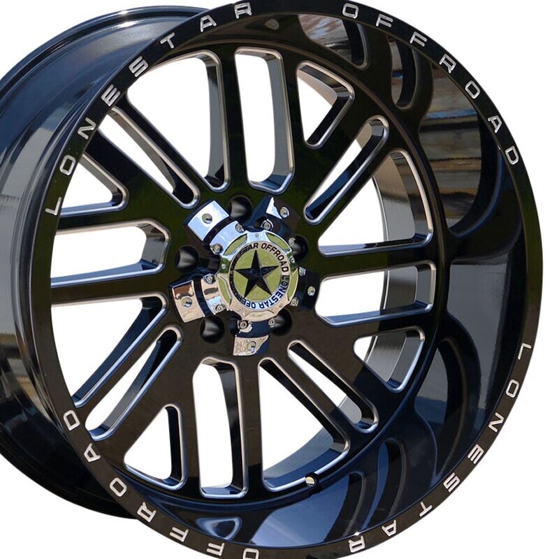 22x12 Gloss Black & Milled Lonestar Tomahawk Wheels (4), 5x5.5(139.7mm) & 5x150mm, -44mm Offset
