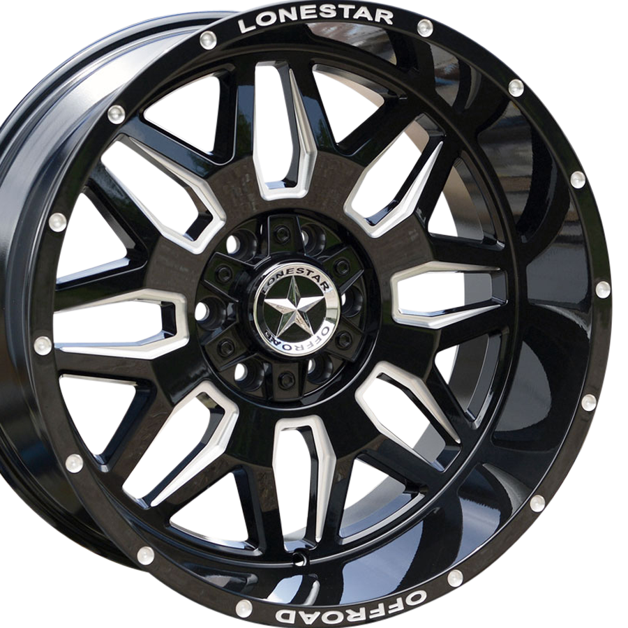 20x10 Gloss Black & Milled Lonestar Renegade Wheels (4), 6x5.5(139.7mm) & 6x135mm, -25mm Offset 20x10 Gloss Black & Milled Lonestar Renegade Wheels (4), 6x5.5(139.7mm) & 6x135mm, -25mm Offset
