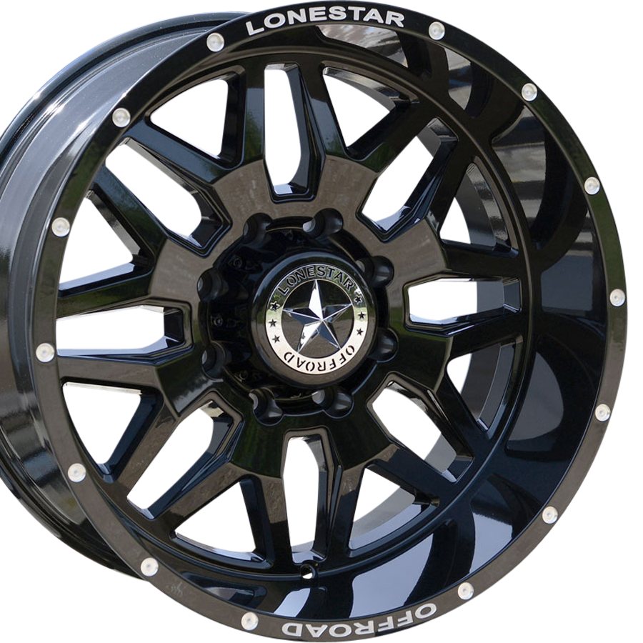 20x10 Gloss Black Lonestar Renegade Wheels (4), 8x180mm, -25mm Offset 20x10 Gloss Black Lonestar Renegade Wheels (4), 8x180mm, -25mm Offset