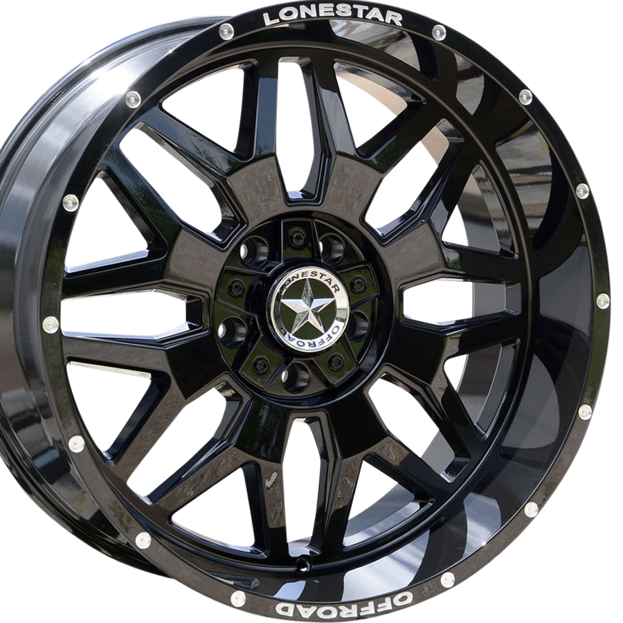 22x10 Gloss Black Lonestar Renegade Wheels (4), 5x5.5(139.7mm) & 5x150mm, -25mm Offset 22x10 Gloss Black Lonestar Renegade Wheels (4), 5x5.5(139.7mm) & 5x150mm, -25mm Offset