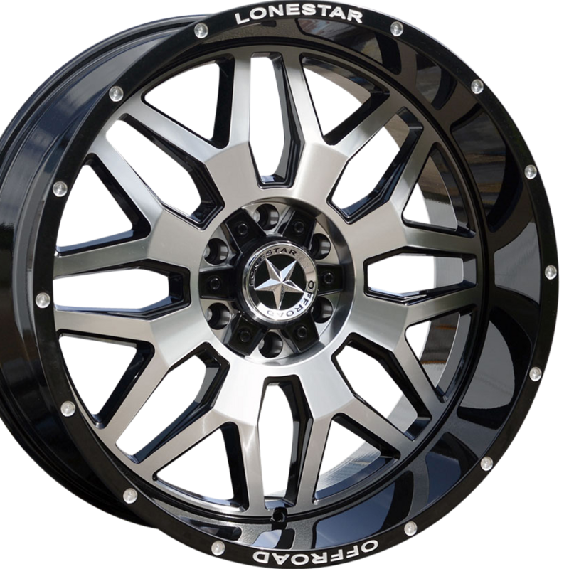 22x10 Gloss Black & Mirror Face Lonestar Renegade Wheels (4), 6x5.5(139.7mm) & 6x135mm, -25mm Offset
