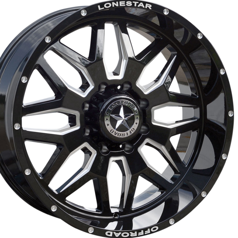 22x10 Gloss Black & Milled Lonestar Renegade Wheels (4), 8x180mm, -25mm Offset