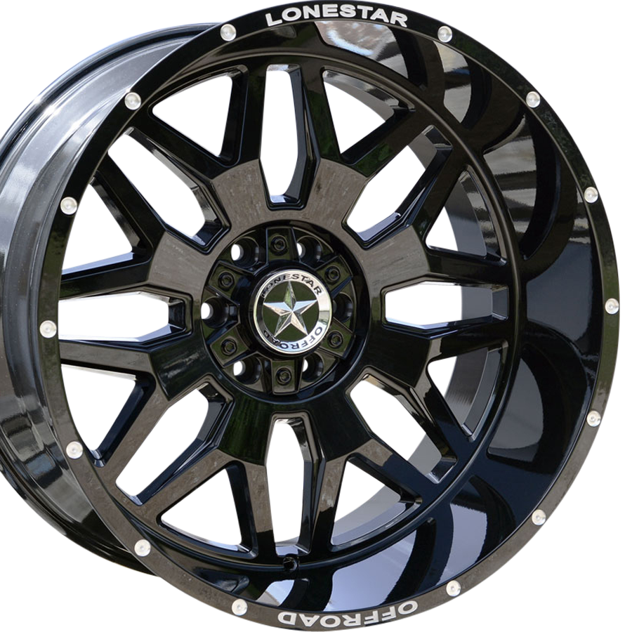 22x12 Gloss Black Lonestar Renegade Wheels (4), 6x5.5(139.7mm) & 6x135mm, -44mm Offset