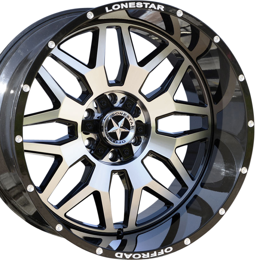 22x12 Gloss Black & Mirror Face Lonestar Renegade Wheels (4), 6x5.5(139.7mm) & 6x135mm, -44mm Offset