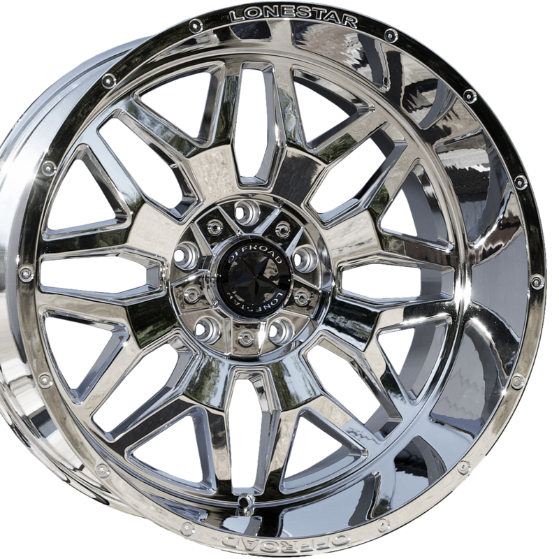 22x12 Chrome Lonestar Renegade Wheels (4), 5x5.5(139.7mm) & 5x150mm, -44mm Offset