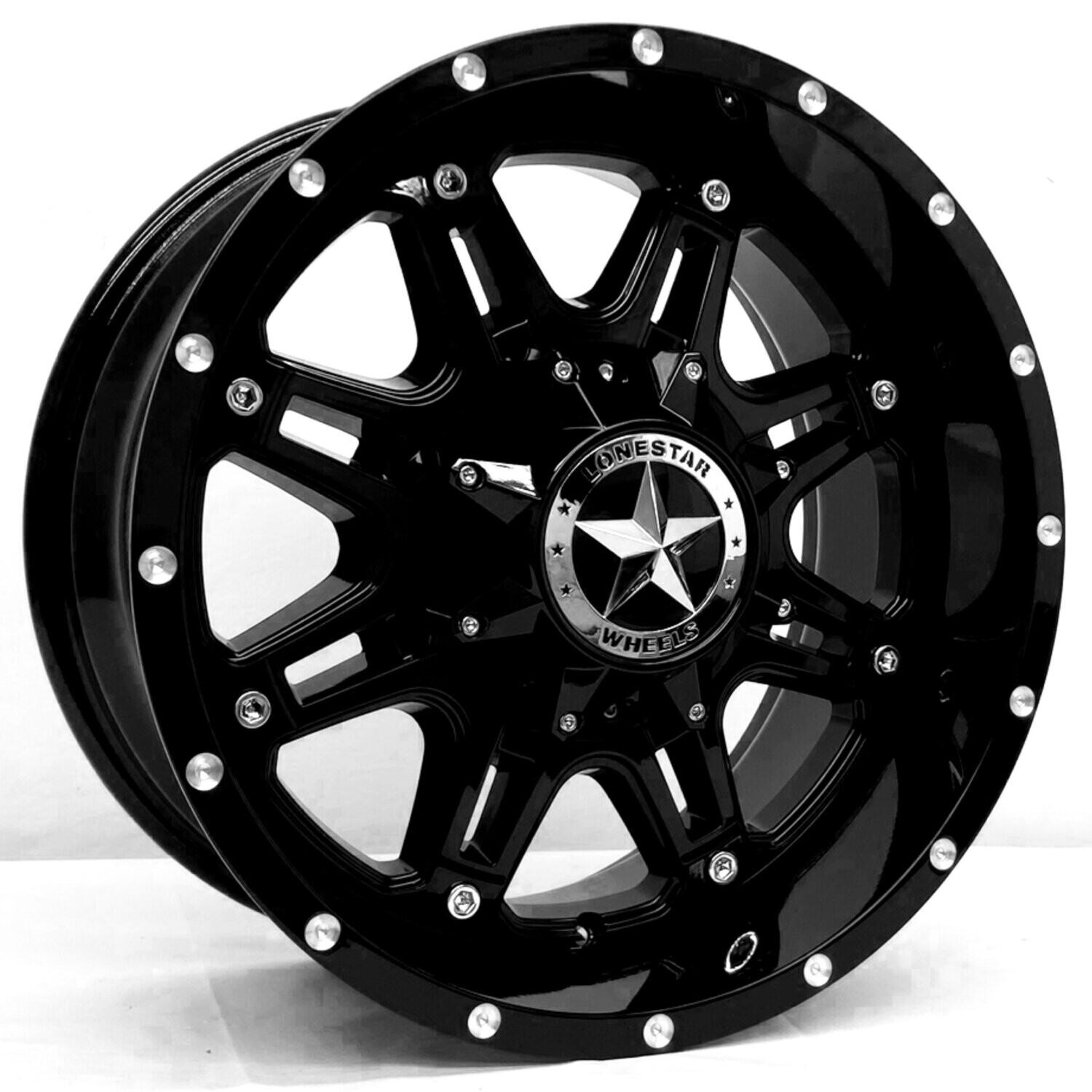18x9 Gloss Black Lonestar Outlaw Wheels (4), 8x170mm, 0mm Offset