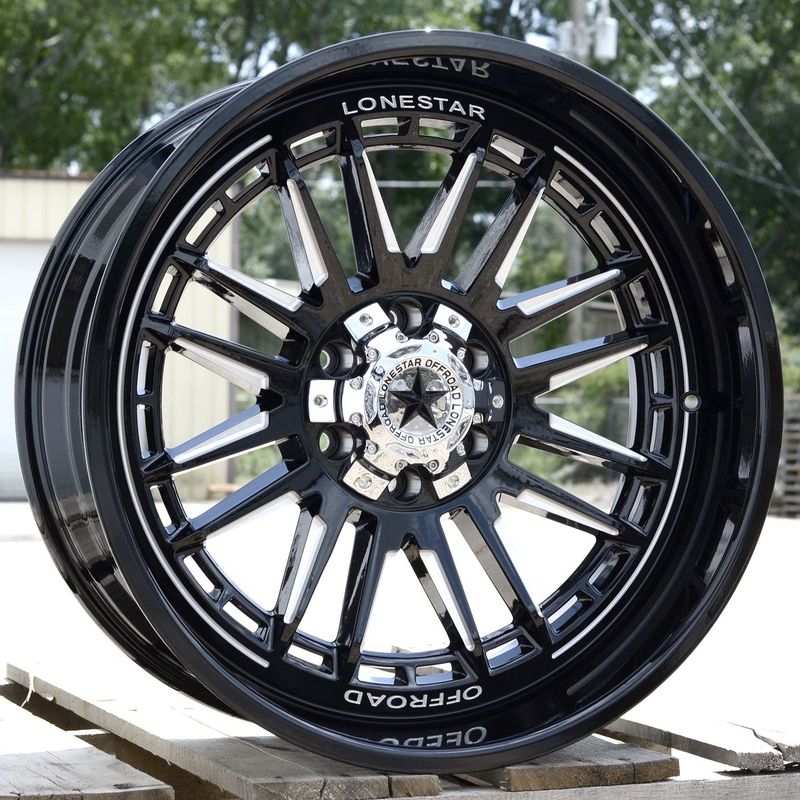 22x10 Gloss Black Lonestar Canyon Wheels (4), 6x5.5(139.7mm) / 6x135, -25mm Offset