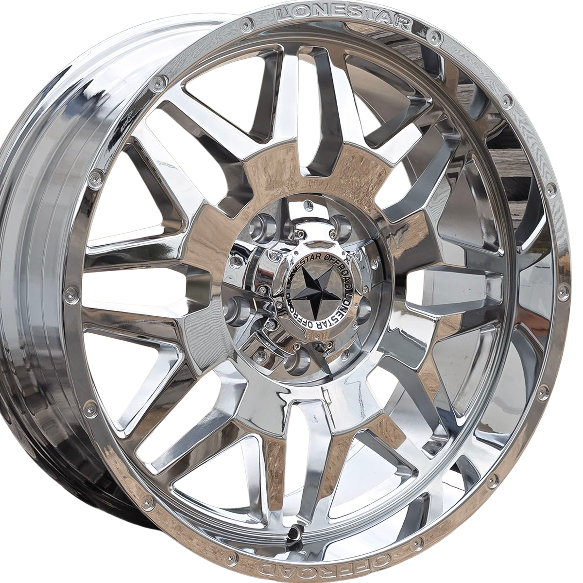 20x9 Chrome Renegade Wheels (4), 5x5.5(139.7mm) & 5x150mm, +12mm Offset with (4)295/65/20 RBP RT tires and (4)TPMS shipped to commercial address with forklift 20x9 Chrome Renegade Wheels (4), 5x5.5(139.7mm) & 5x150mm, +12mm Offset with (4)295/65/20 RBP RT tires and (4)TPMS shipped to commercial address with forklift
