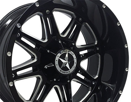 22x12 Gloss Black & Milled Lonestar Outlaw Wheels (4), 8x170mm, -44mm Offset