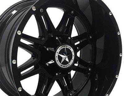 (4)22x12 Gloss Black Lonestar Outlaw Wheels, 8x6.5(165.1mm), -44mm Offset