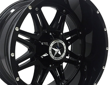 (4)22x12 Gloss Black Lonestar Outlaw Wheels, 8x6.5(165.1mm), -44mm Offset