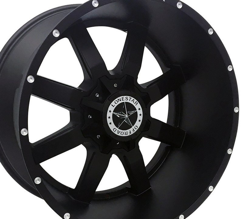 22x12 Matte Black Lonestar Gunslinger Wheels, (4) 8x6.5(165.1mm), -44mm Offset