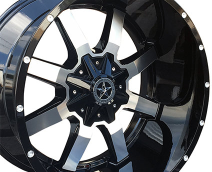 22x12 Gloss Black & Mirror Face Lonestar Gunslinger Wheels (4), 6x135mm & 6x5.5(139.7mm), -44mm Offset 22x12 Gloss Black & Mirror Face Lonestar Gunslinger Wheels (4), 6x135mm & 6x5.5(139.7mm), -44mm Offset