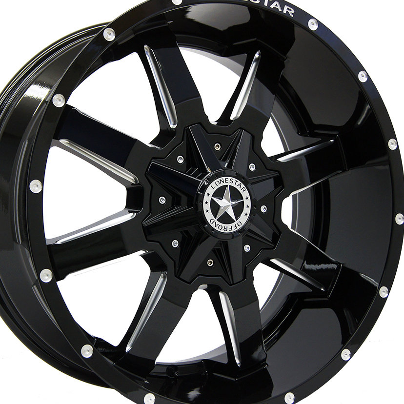 20x9 Gloss Black & Milled Lonestar Gunslinger Wheels (4), 5x5.5(139.7mm) & 5x5(127mm), +18mm Offset 20x9 Gloss Black & Milled Lonestar Gunslinger Wheels (4), 5x5.5(139.7mm) & 5x5(127mm), +18mm Offset