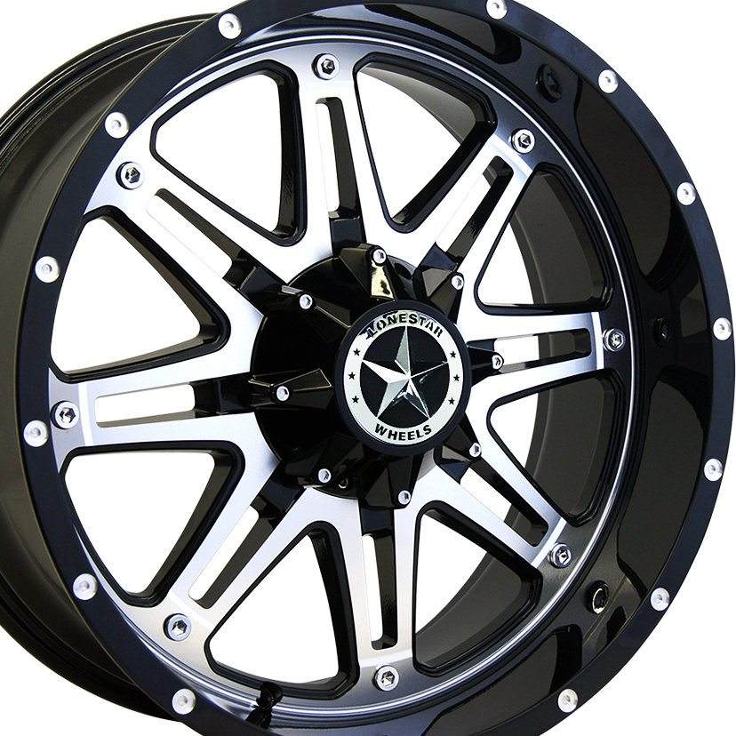 20x9 Gloss Black & Mirror Face Lonestar Outlaw Wheels (4), 6x135mm & 6x5.5(139.7mm), 0mm Offset 20x9 Gloss Black & Mirror Face Lonestar Outlaw Wheels (4), 6x135mm & 6x5.5(139.7mm), 0mm Offset