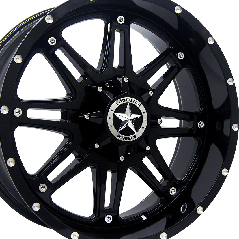 20x9 Gloss Black Lonestar Outlaw Wheels (4), 6X135mm & 6x5.5(139.7mm), +13mm Offset 20x9 Gloss Black Lonestar Outlaw Wheels (4), 6X135mm & 6x5.5(139.7mm), +13mm Offset