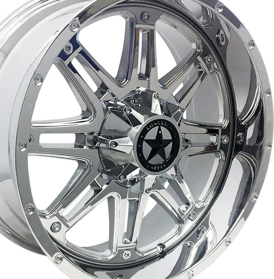 20x9 Chrome Lonestar Outlaw Wheels (4), 6x5.5(139.7mm), +18mm Offset