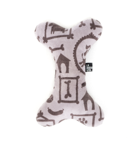 La Doggie Vita, Minky Fleece Squeaky Plush Dog Toy - Silhouette Dog Bone Design