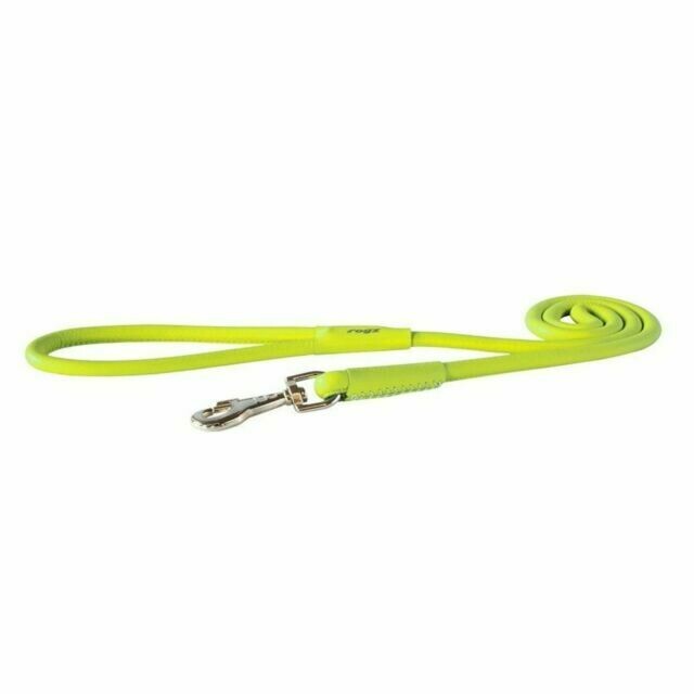 Rogz Leather Round Fixed Lead, LIME - LG