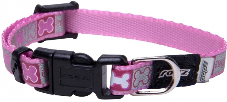 Rogz Pupz Reflecto Collar Pink Bone MED