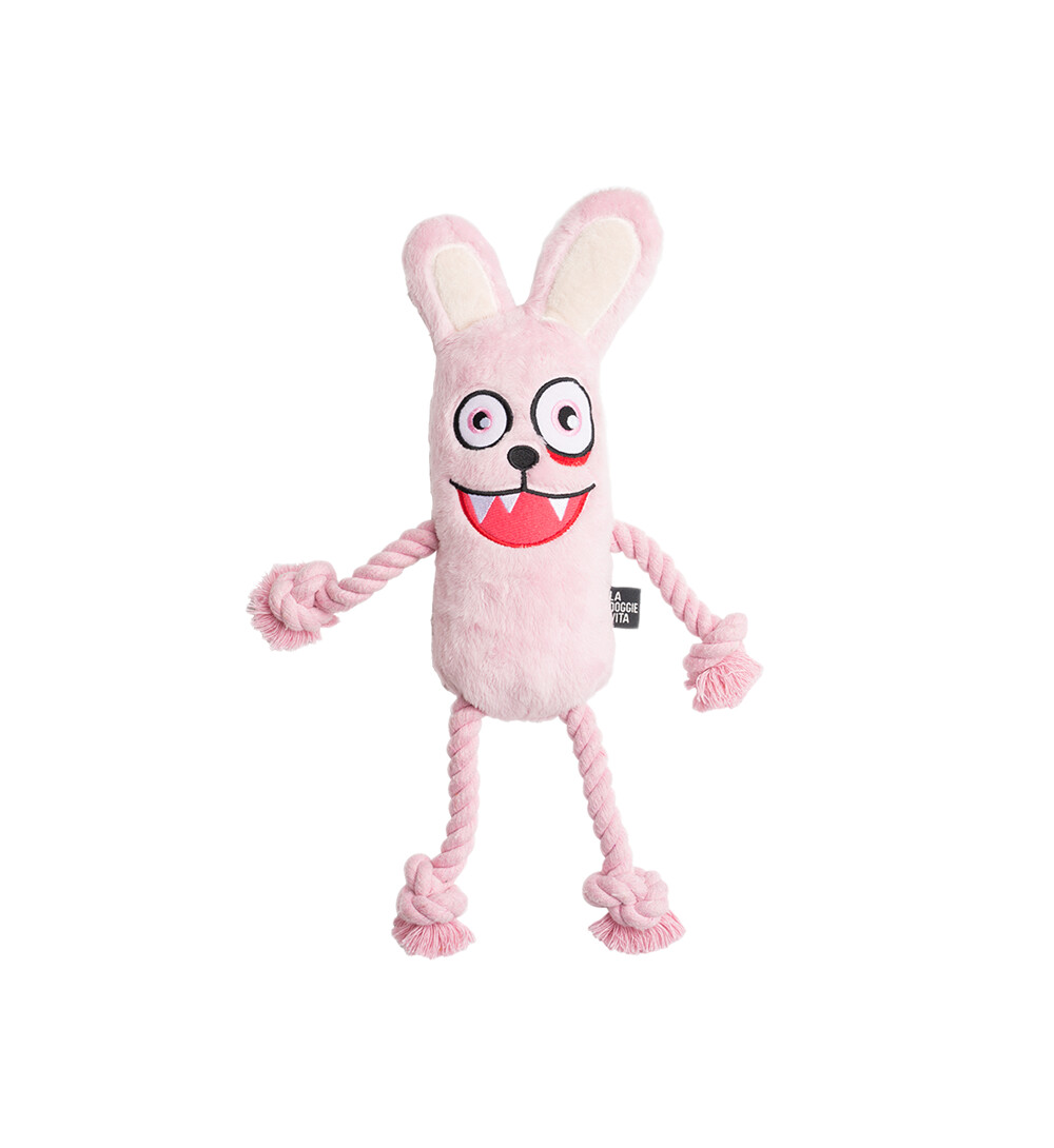 La Doggie Vita Psycho Bunny Plush Rope Toy with Squeaker
