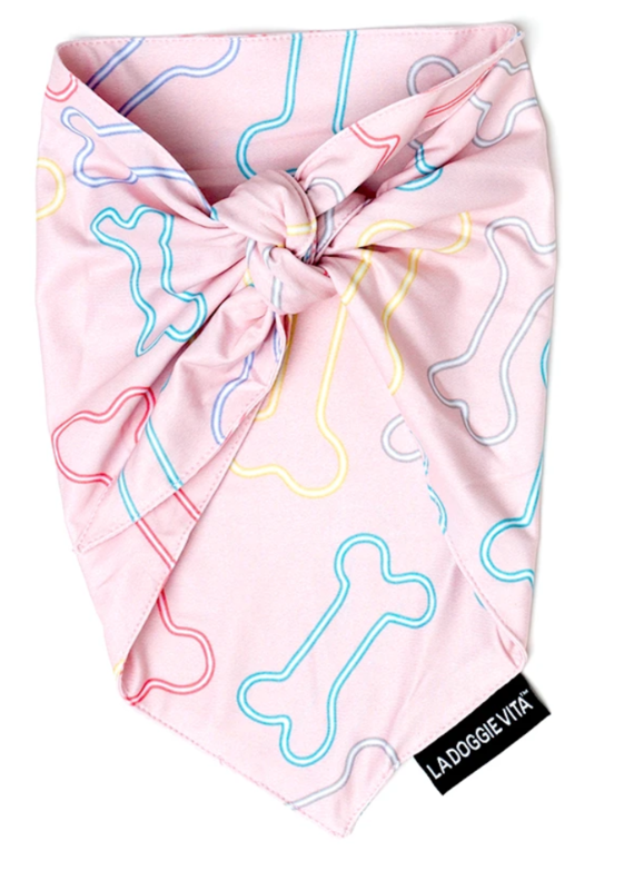 La Doggie Vita Bite Me Neon Bone BANDANA - PINK S/M