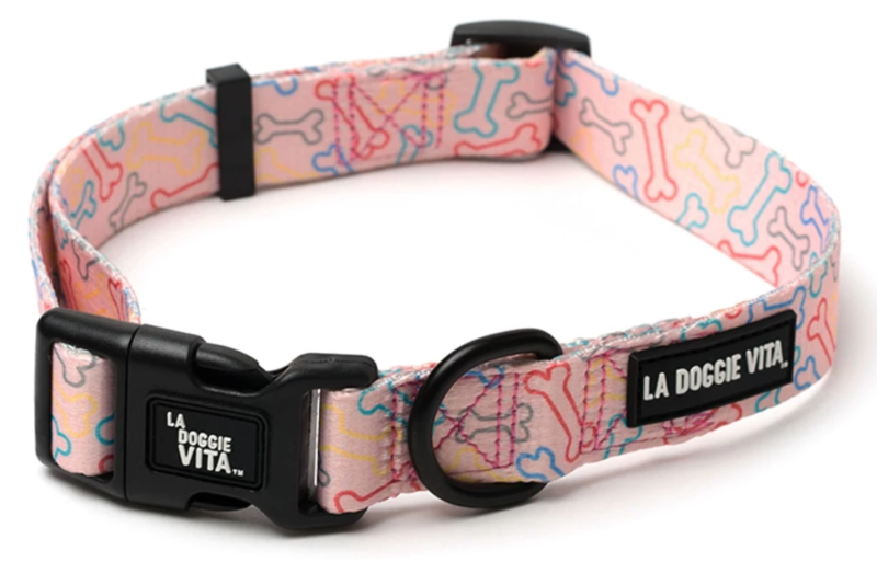 NEON BONE PRINT PET COLLAR - PINK