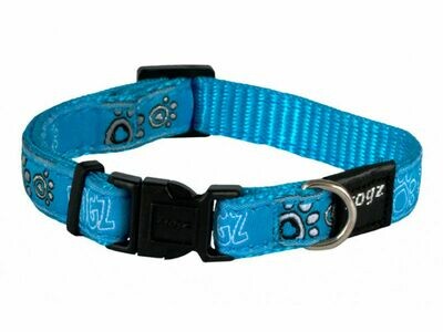 Rogz Fancy Dress Dog Collar, Turqoise Paws Design