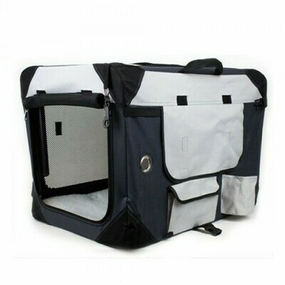 Portable, Soft, Canvas, Pet Crate  - Grey &amp; Black