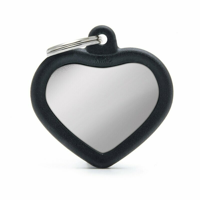 My Family Hush Tag Aluminium Chromed Black Heart with Rubber