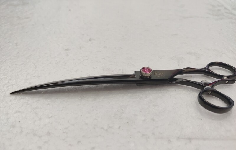 Scissors 8.0-Inch Japanese 440C, 360° SWIVEL Professional Pet Grooming CURVED Cutting Scissor with Delicate Jewel Screw